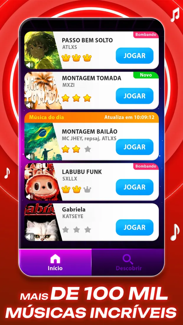 Ecrã do jogo Music Piano 7 com teclas a tocar ao ritmo